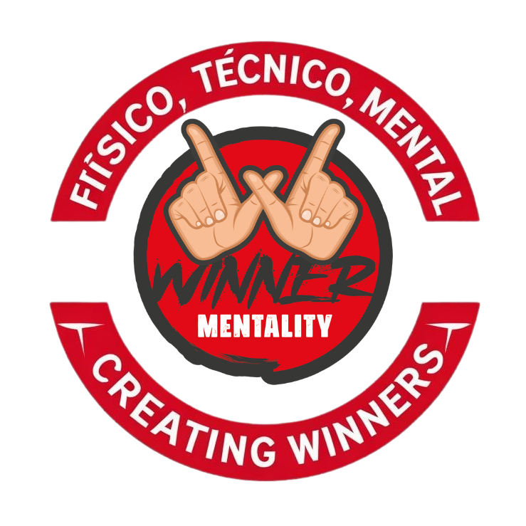 Logo con manos en forma de "W", texto "Winner Mentality" y lema "Creating Winners".
